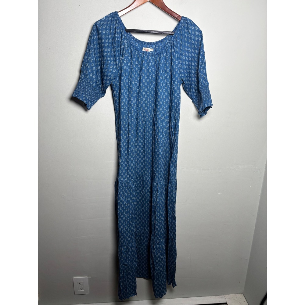 Faherty Blue Floral Organic Cotton Tiered Maxi Dress Womens Small